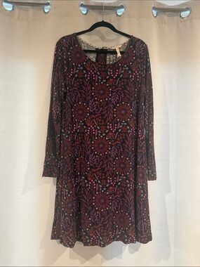 Matilda Jane Long-Sleeve Floral Swing Dress in Maroon and Pink